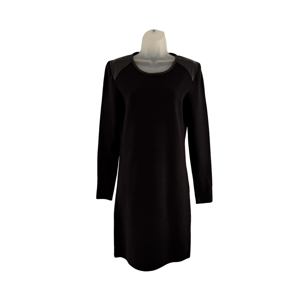 J Brand Dress‎ Womens Large Black Wool Leather Shoulder Long Sleeve JW175W8965